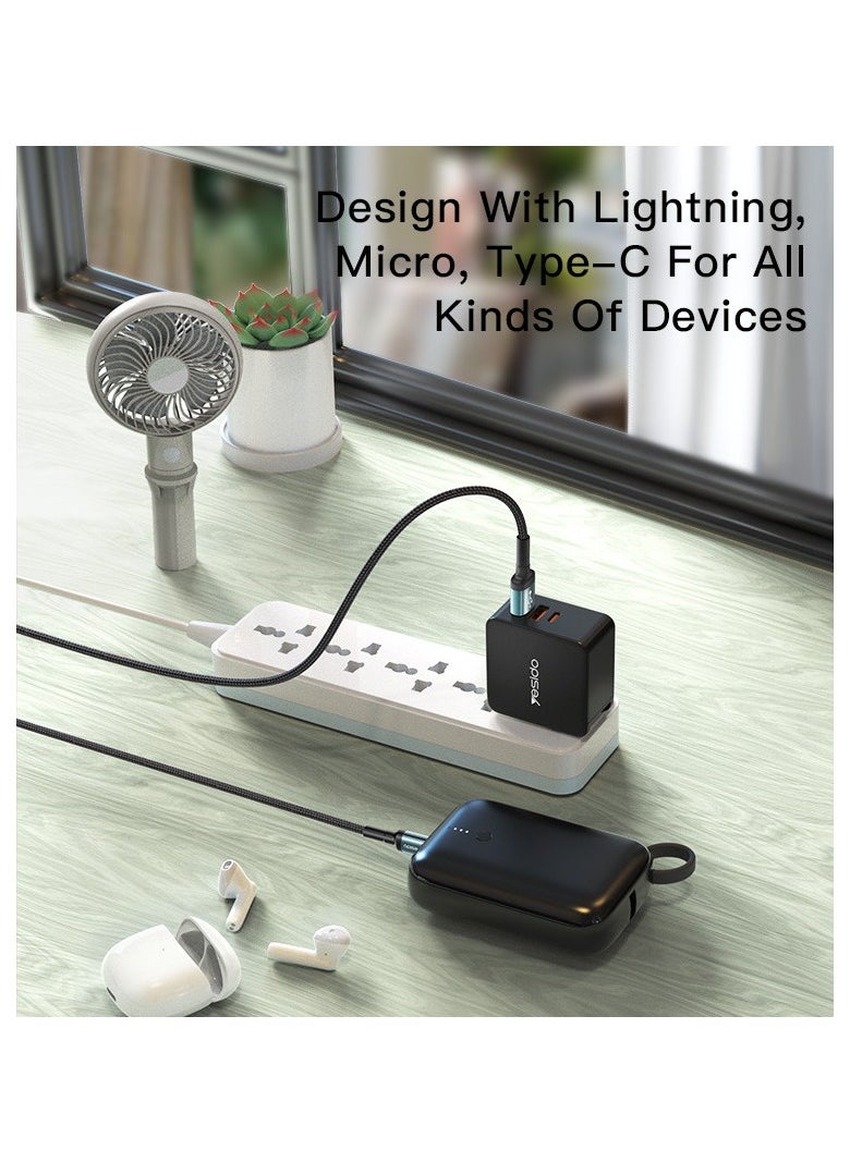 Yesido - CA75 2 Meters Nylon Braided Fast Charging Aluminum Alloy USB To Lightning Data Cable - Image 1