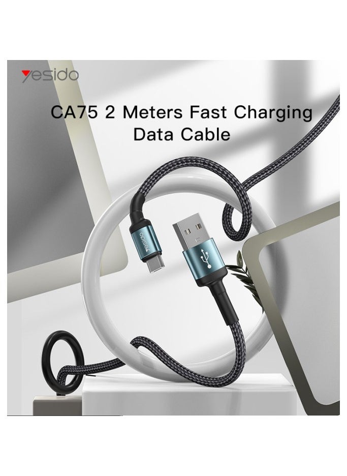 Yesido - CA75 2 Meters Nylon Braided Fast Charging Aluminum Alloy USB To Lightning Data Cable - Image 1