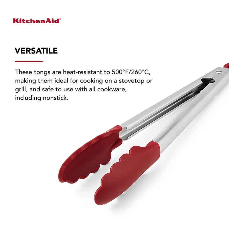 KitchenAid Silicone Stainless Steel Tongs, 12 Inch, Red - Image 3
