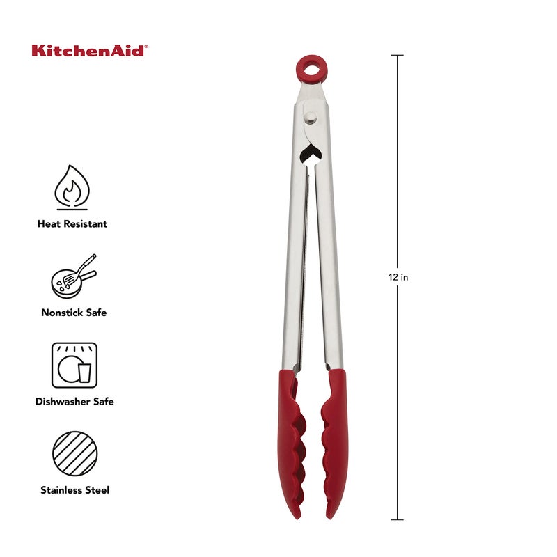 KitchenAid Silicone Stainless Steel Tongs, 12 Inch, Red - Image 5