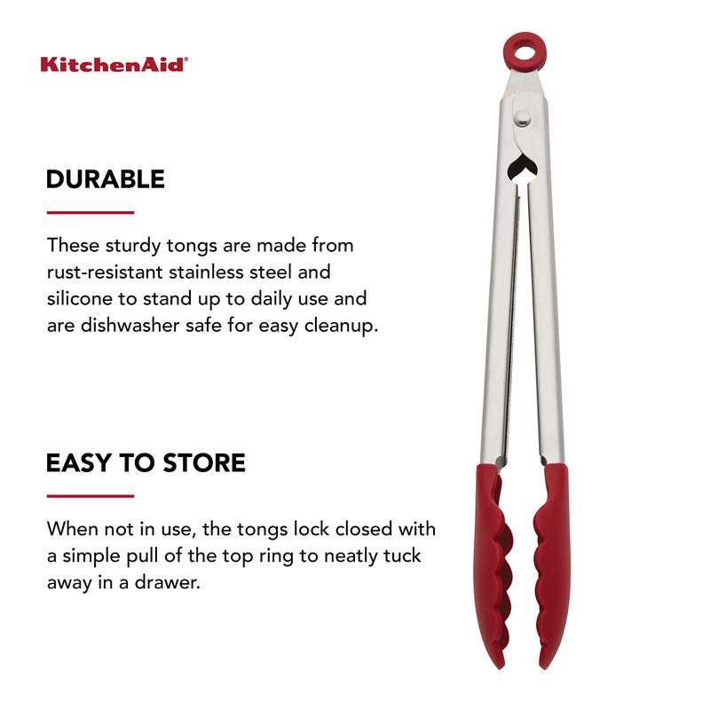KitchenAid Silicone Stainless Steel Tongs, 12 Inch, Red - Image 4