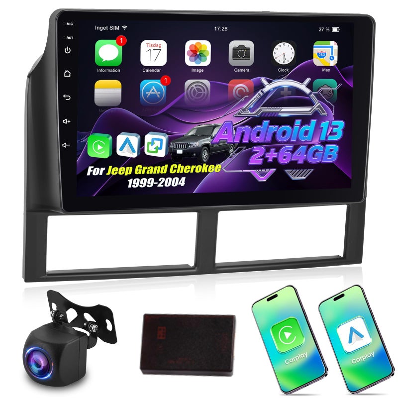 EKAT Android 2G64G Car Radio for Jeep Grand Cherokee 19992004 9 Inch HD Touch Screen Stereo with Wireless Carplay Android Auto EQWiFiGPSSWCSplit Screen AHD Rear View Camera - Image 2