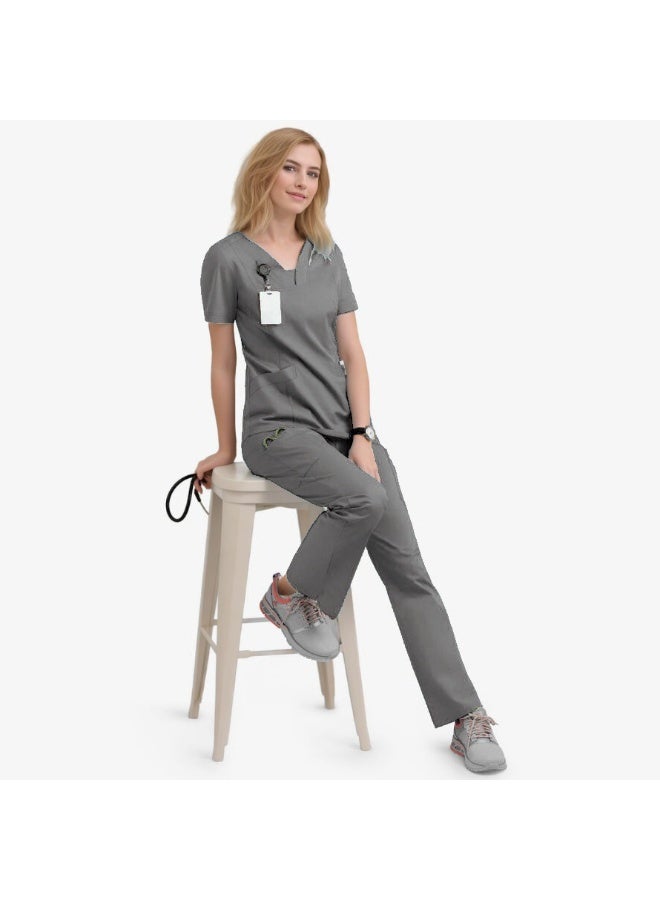Loquat Womens Medical Scrubs Set Medical Uniform Set Gray - Image 1