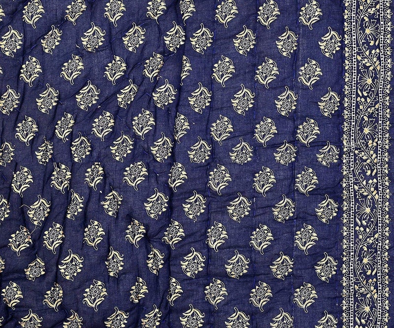SHOPINGTRADE Jaipuri Light Weight Pure Cotton Traditional Rajasthani Print Blue Colour Single Bed Quilt/Razai/Rajai-Set of 2 - Image 4