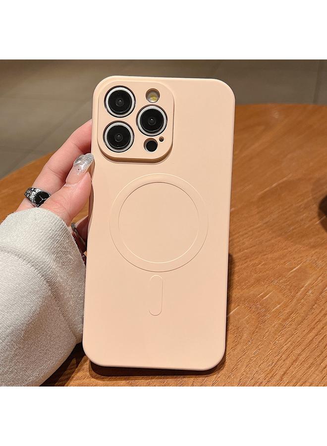 جراب مغناطيسي من السيليكون السائل بلون سادة لهاتف iPhone 14 Pro Max من MagSafe (وردي)