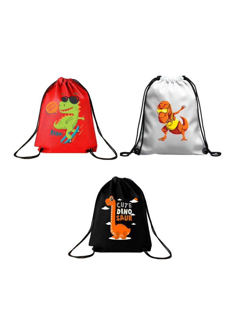 برينت شوب فور مي مجموعة من 3 حقائب برباط بتصميم ديناصور للأولاد - حقيبة ظهر رياضية متينة للأطفال، رائعة للمدرسة والاستخدام اليومي، خفيفة الوزن مع طباعة ديناصور للاستخدام اليومي - Image 1
