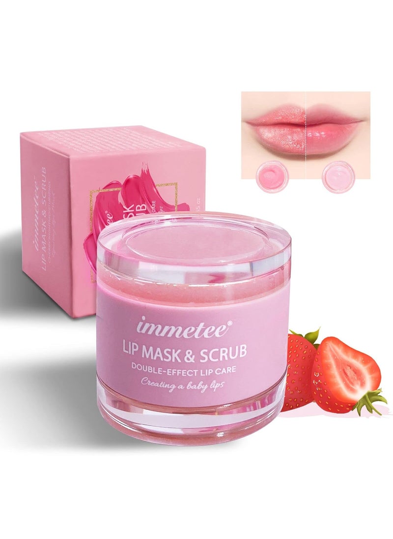 Immetee immetee Lip Scrubs Exfoliator & Moisturizer, Lip Mask 2 in 1 Double Effectively Repairs Dry Cracked Lips, Lip Scrubs Exfoliator Dead Skin Moisturizer, Lip Mask Overnight (0.35Oz+Brush) 