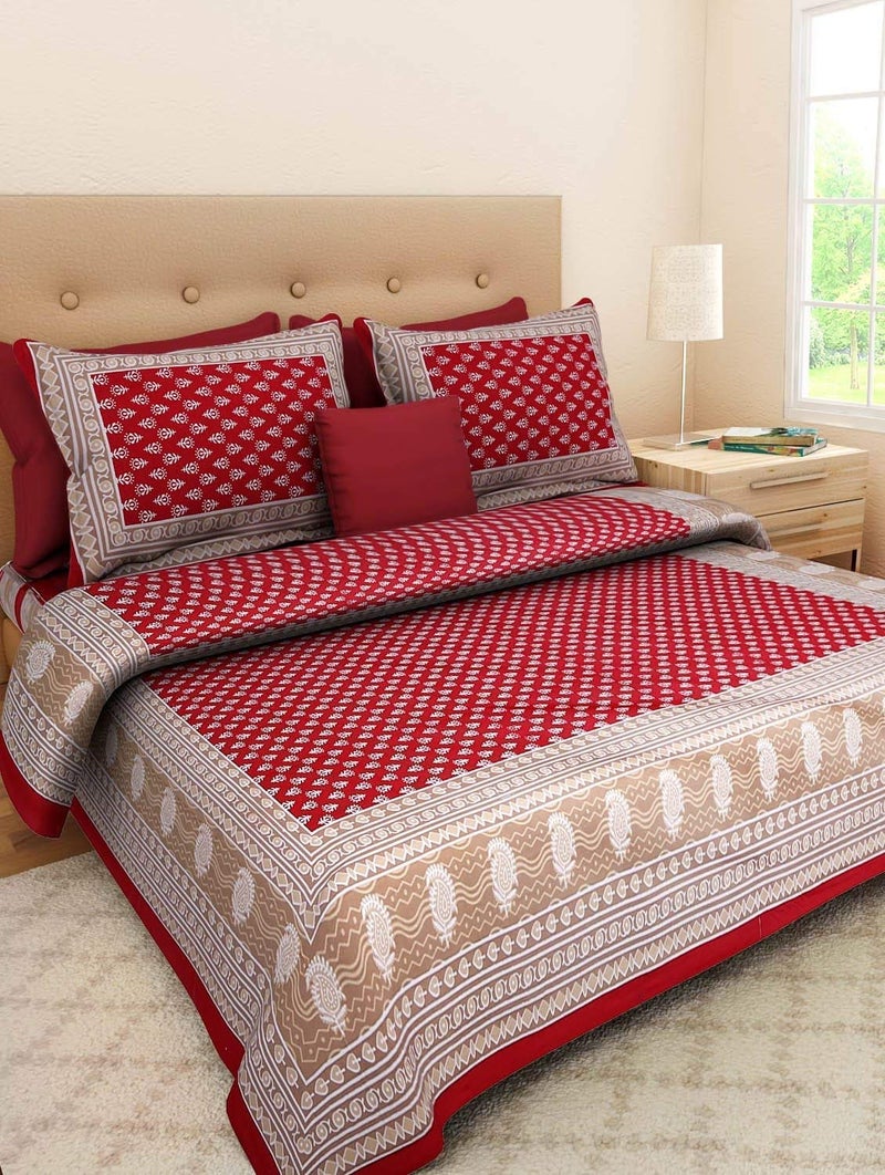 BedZone 100 Cotton Comfort Rajasthani Jaipuri Traditional King Size Double Bed Sheets with 2 Pillow Covers Multi - Image 2