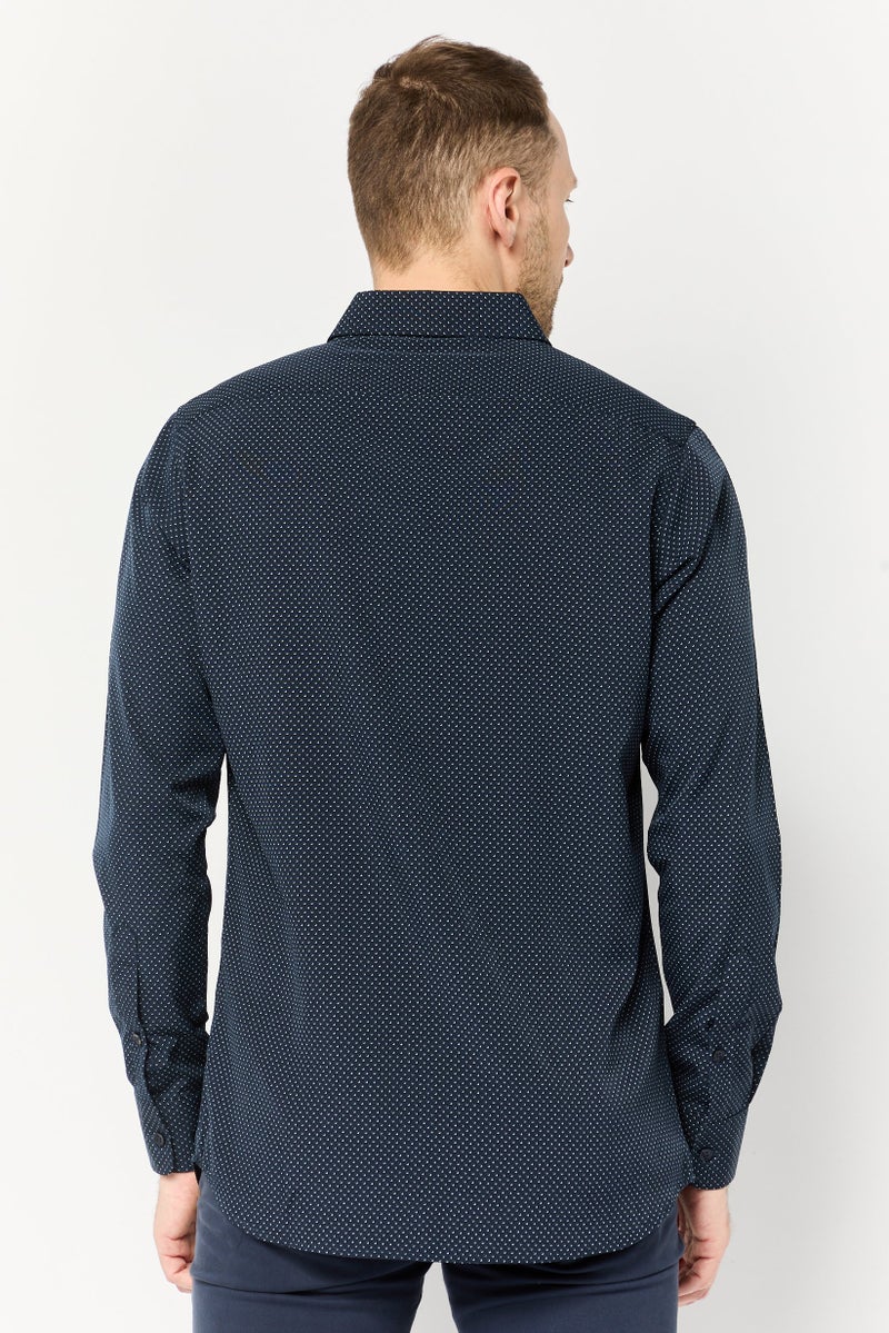 Scotch & Soda Men Modern Fit Allover Print Long Sleeves Dress Shirt, Navy - Image 4