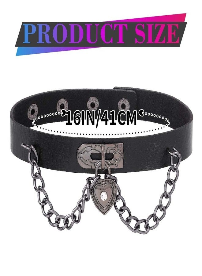 كامبسيس قلادة كامبسيس على شكل قلب قوطي، مصنوعة من الجلد الأسود مع سلاسل فضية، بنمط بانك - Image 2