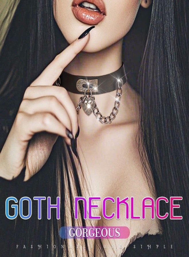 كامبسيس قلادة كامبسيس على شكل قلب قوطي، مصنوعة من الجلد الأسود مع سلاسل فضية، بنمط بانك - Image 3