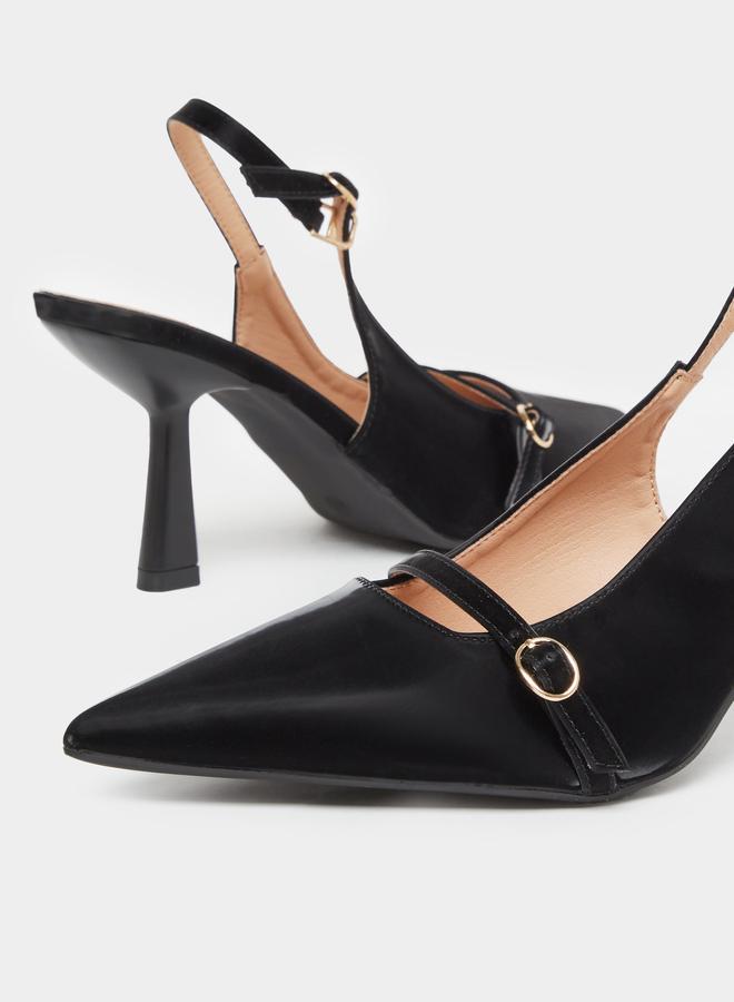 Styli Pointed Toe Sling Back Buckle Detail Shoes - Image 3
