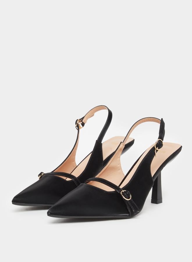 Styli Pointed Toe Sling Back Buckle Detail Shoes - Image 2