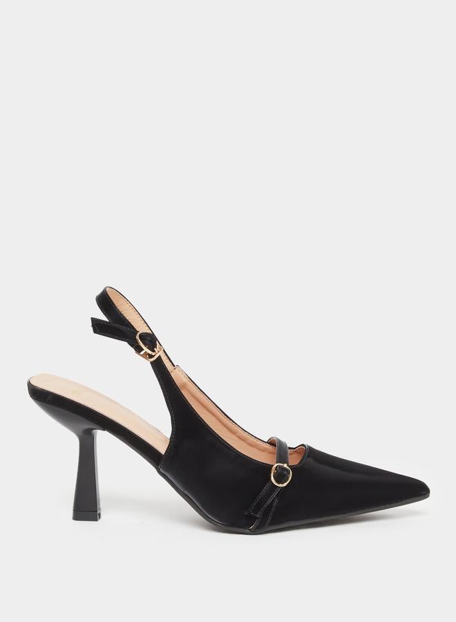 Styli Pointed Toe Sling Back Buckle Detail Shoes - Image 1