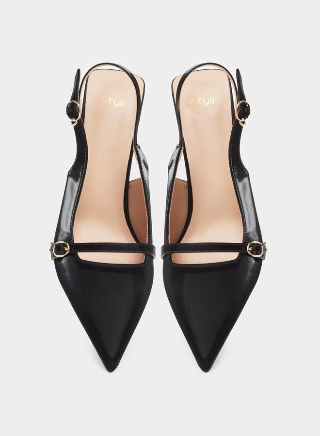 Styli Pointed Toe Sling Back Buckle Detail Shoes - Image 5