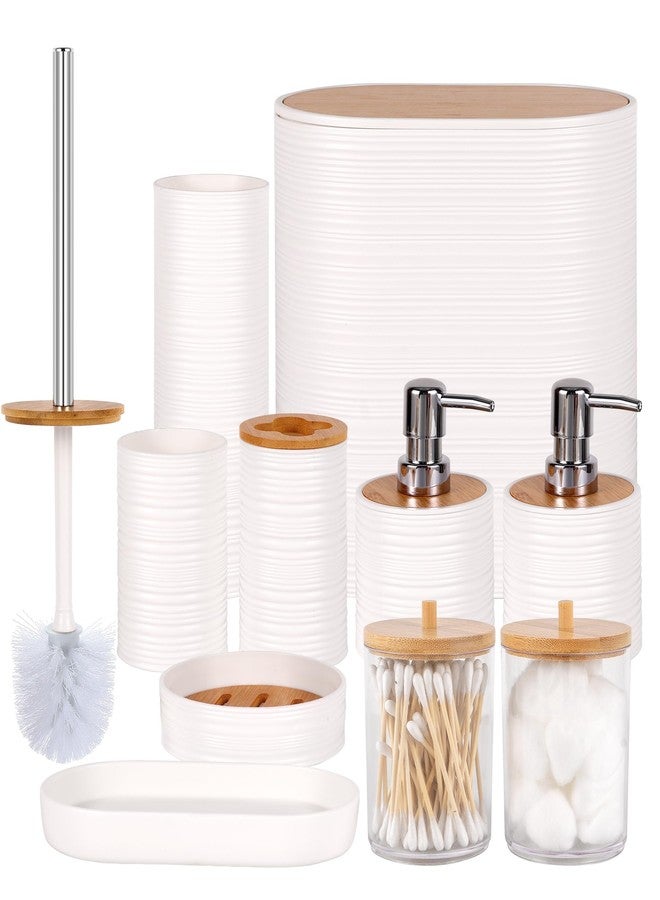 Viowil Bathroom Accessory Set,10 PCS White Bathroom Set with Trash Can,Toothbrush Holder,Soap Dispenser,Toothbrush Cup,Vanity Tray,Soap Dish,Toilet Brush,Qtip Holders (White, Bath Set) - Image 1