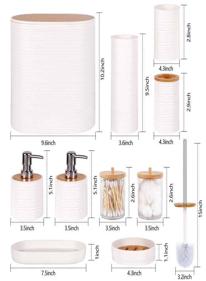 Viowil Bathroom Accessory Set,10 PCS White Bathroom Set with Trash Can,Toothbrush Holder,Soap Dispenser,Toothbrush Cup,Vanity Tray,Soap Dish,Toilet Brush,Qtip Holders (White, Bath Set) - Image 2