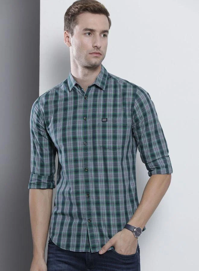 The Indian Garage Co The Indian Garage Co Men Green Slim Fit Checked Casual Shirt