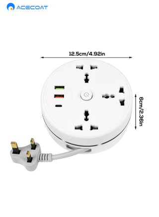 Power Strip, 3 Outlets and 3 USB Ports 1.8m Extension Cord, Round Socket Overload Surge Protector, 100% Copper Core, Mini Plug Charging Station, Compact for Office, Home, Travel (White) - view 5