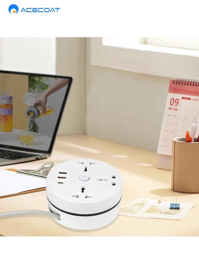 ايسكوت - وصلة تمديد كهرباء من  مع 3 مقبس كهرباء و3 فتحات USB، وكيبل كهرباء 4 اتجاهات مع فتحة شحن سريع USB من النوع C، وصلة تمديد شديدة التحمل 1.8 متر - ابيض - Image 1