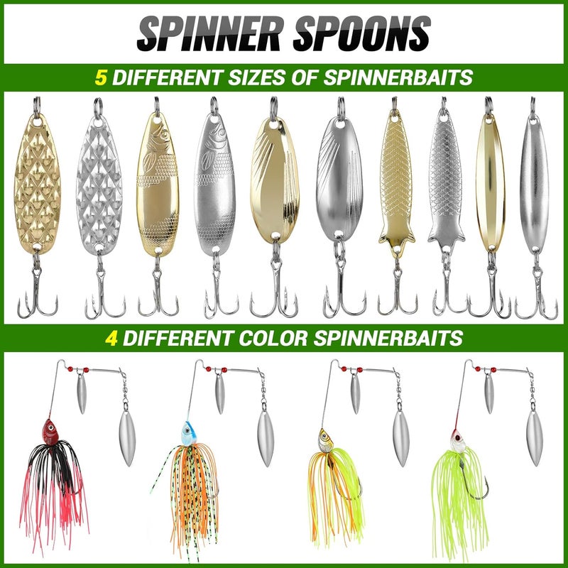 PLUSINNO Fishing Lures Baits Tackle Including Crankbaits, Spinnerbaits, Plastic Worms, Jigs, Topwater Lures, Tackle Box and More Fishing Gear Lures Kit Set, 102/302Pcs Fishing Lure Tackle - Image 5