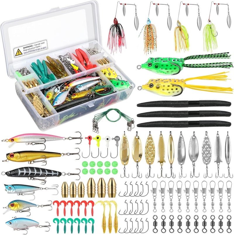 PLUSINNO Fishing Lures Baits Tackle Including Crankbaits, Spinnerbaits, Plastic Worms, Jigs, Topwater Lures, Tackle Box and More Fishing Gear Lures Kit Set, 102/302Pcs Fishing Lure Tackle - Image 1