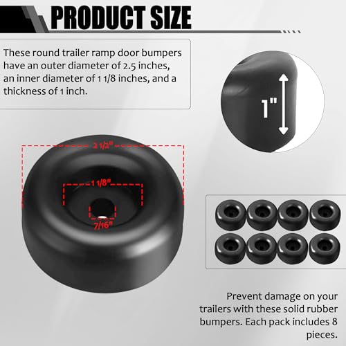 TonGass (8-Pack) 1" Tall Trailer Ramp Door Bumpers Universal Fit Bumper with 7/16" Screw Holes Premium Thick Automotive-Grade Rubber Bumpers Round Rubber Bump Stops Suitable for Truck Tailgate - Image 2
