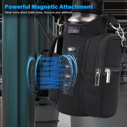 icolor Magnetic Gym Bag Water Bottle Holder with Phone Pockets Shoulder Strap5 Builtin Magnets Gym Bottle Pouch Carrier SleeveSling Magnetic Bag Gym Accessories Organizer for Men Women - Image 3