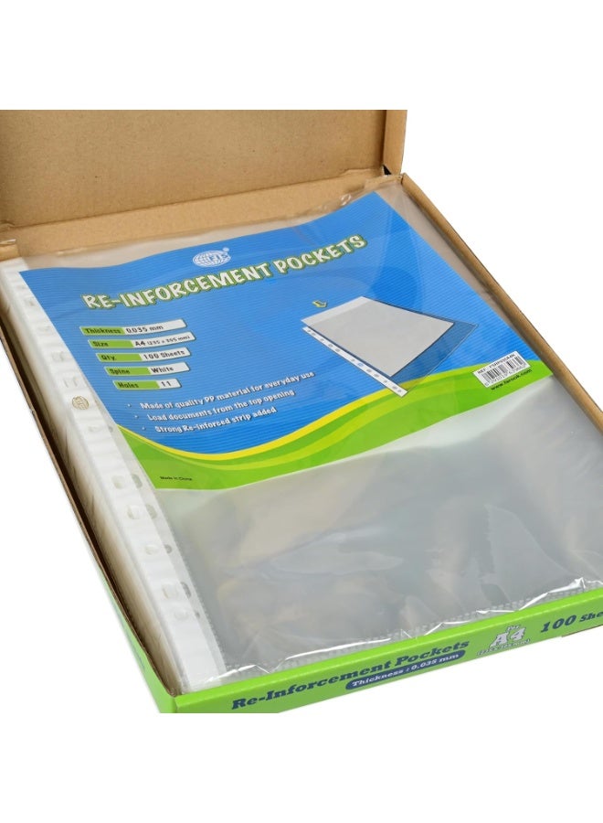 FIS جيوب تعزيز FIS®، حجم A4 (240x305 مم)، سمك 0.035 مم، مواد PP زجاجية واضحة ممتازة، العمود الأبيض، 11 ثقب، علبة من 100 ورقة - FSRP035A4N - Image 3
