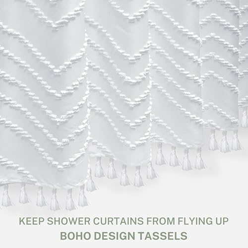 Siiluminisoy White Shower Curtain Fabric Boho Shower Curtain Cloth Textured Tufted Chevron Elegant Shower Curtains Waterproof for Bathroom 72" x 72" - Image 3