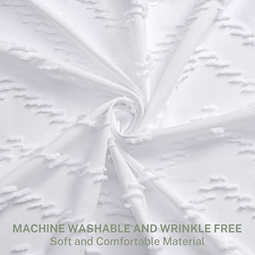 Siiluminisoy White Shower Curtain Fabric Boho Shower Curtain Cloth Textured Tufted Chevron Elegant Shower Curtains Waterproof for Bathroom 72" x 72" - Image 2