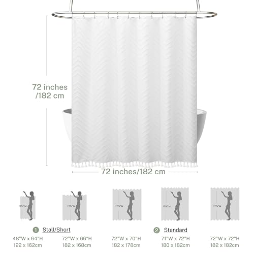 Siiluminisoy White Shower Curtain Fabric Boho Shower Curtain Cloth Textured Tufted Chevron Elegant Shower Curtains Waterproof for Bathroom 72" x 72" - Image 5