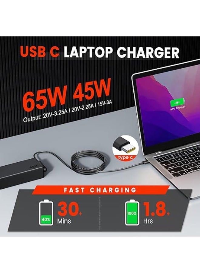 Universal 65W USB-C Laptop Charger - Fast Charging Power Supply - Compatible with ThinkPad, Yoga, Latitude, XPS, and Type-C Devices - Reliable AC Adapter for Daily Use - Image 4