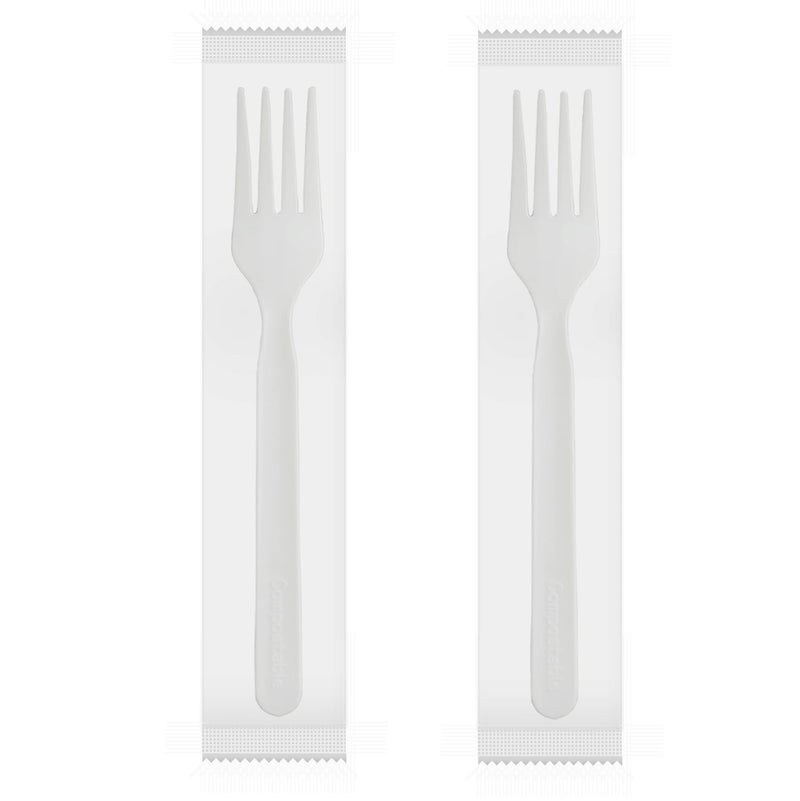 GreenWorks 750 Count 6 Compostable Forks With Compostable Wrapper BIP Certified Individually Wrapped Disposable Fork