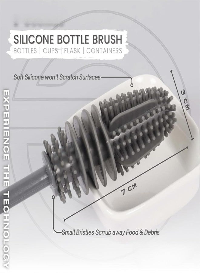 Brivora Enterprise Silicone Bottle Cleaning Brush with Long Handle for Deep Cleaning Water Bottles, Vases, Containers & Kitchen Glassware | Multipurpose Brush for Home Kitchen Use – Blue - Image 2