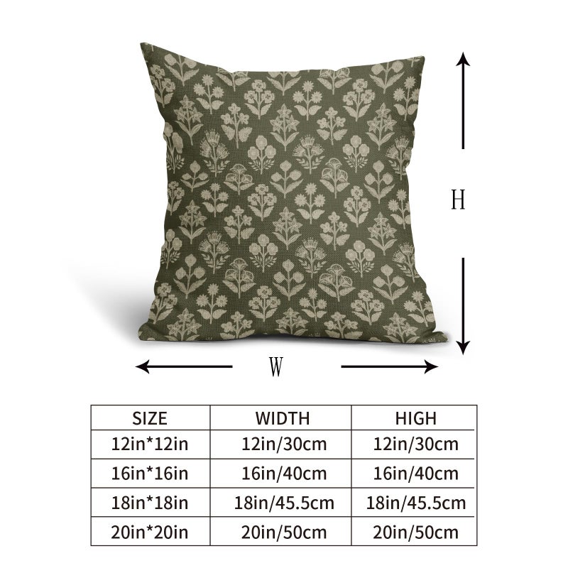 Sivirary Olive Green Floral Block Print Pillow Covers 18x18 Inch Set of 2, Vintage Flower Pattern Decorative Throw Pillowcases Outdoor Farmhouse Cushion Covers Spring Summer Rustic Sofa Couch Bed Decor - Image 5