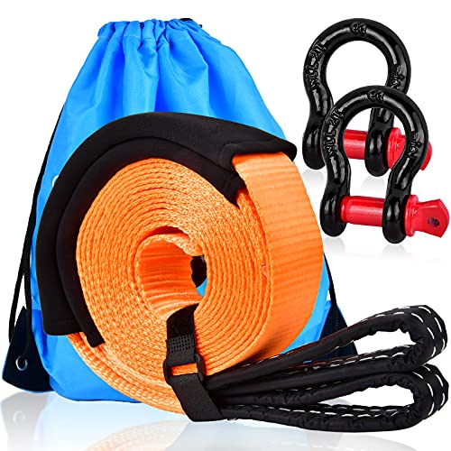 Eschen Tow Strap, Heavy Duty Tow Rope 2" X 16.4 ft 11000 Lbs (5 T) Recovery Straps with 2pcs 1/2" D-Ring Shackles, Protective Sleeves, Storage Bag, Emergency Off Road Truck Accessories, Daily Use for Car - Image 1