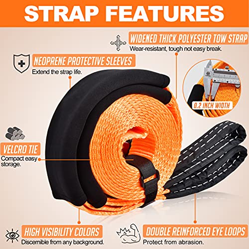 Eschen Tow Strap, Heavy Duty Tow Rope 2" X 16.4 ft 11000 Lbs (5 T) Recovery Straps with 2pcs 1/2" D-Ring Shackles, Protective Sleeves, Storage Bag, Emergency Off Road Truck Accessories, Daily Use for Car - Image 4