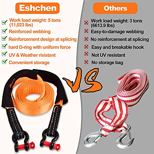 Eschen Tow Strap, Heavy Duty Tow Rope 2" X 16.4 ft 11000 Lbs (5 T) Recovery Straps with 2pcs 1/2" D-Ring Shackles, Protective Sleeves, Storage Bag, Emergency Off Road Truck Accessories, Daily Use for Car - Image 2
