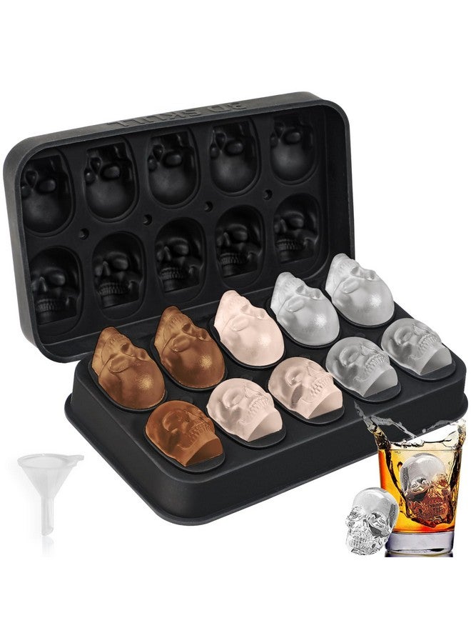 Webake Skull Ice Cube Mold 3D, 10-Cavity Skeleton Head Silicone Ice Mold with Lid and Funnel for Whiskey Cocktail Reusable for Halloween Baking Chocolate, Candy, Pudding - Image 1