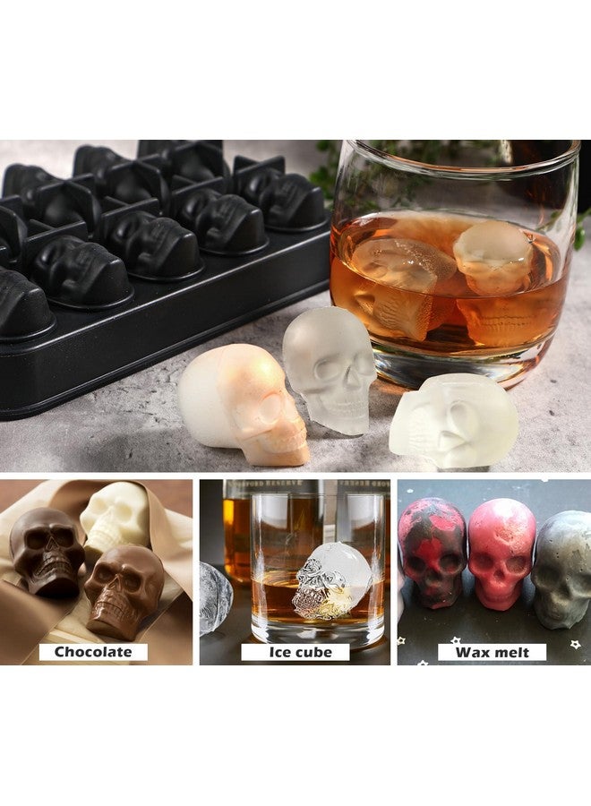 Webake Skull Ice Cube Mold 3D, 10-Cavity Skeleton Head Silicone Ice Mold with Lid and Funnel for Whiskey Cocktail Reusable for Halloween Baking Chocolate, Candy, Pudding - Image 2