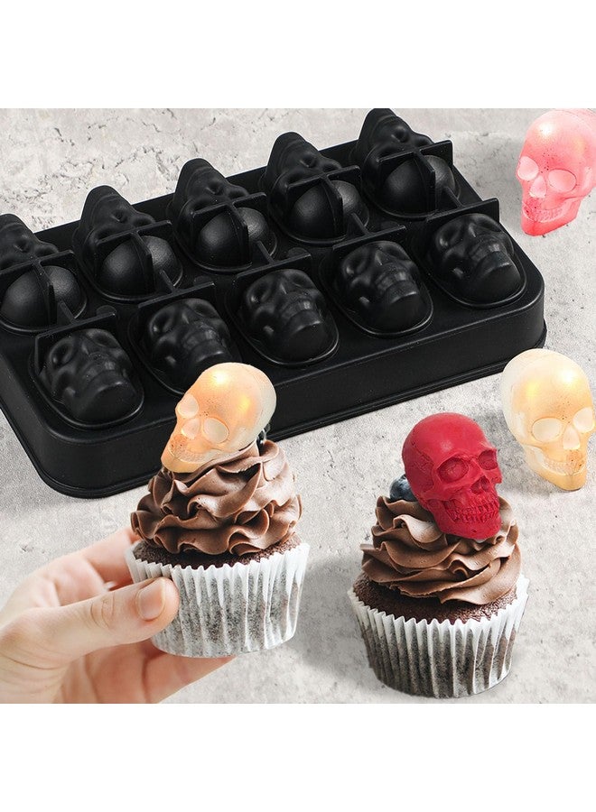 Webake Skull Ice Cube Mold 3D, 10-Cavity Skeleton Head Silicone Ice Mold with Lid and Funnel for Whiskey Cocktail Reusable for Halloween Baking Chocolate, Candy, Pudding - Image 3