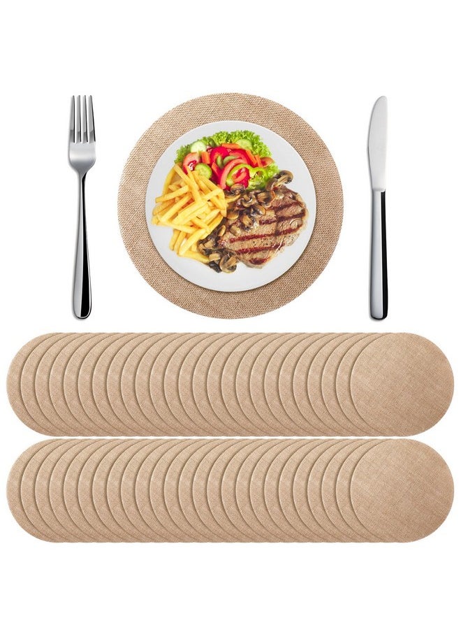 Mifoci Mifoci 100 Pieces Fall Burlap Placemats, Burlap Round Reusable Placemats Brown Table Mats Circle Rustic Table Decorations for Wedding Christmas Dinner Holiday Farmhouse Supplies(13.78 Inches)  - Image 1