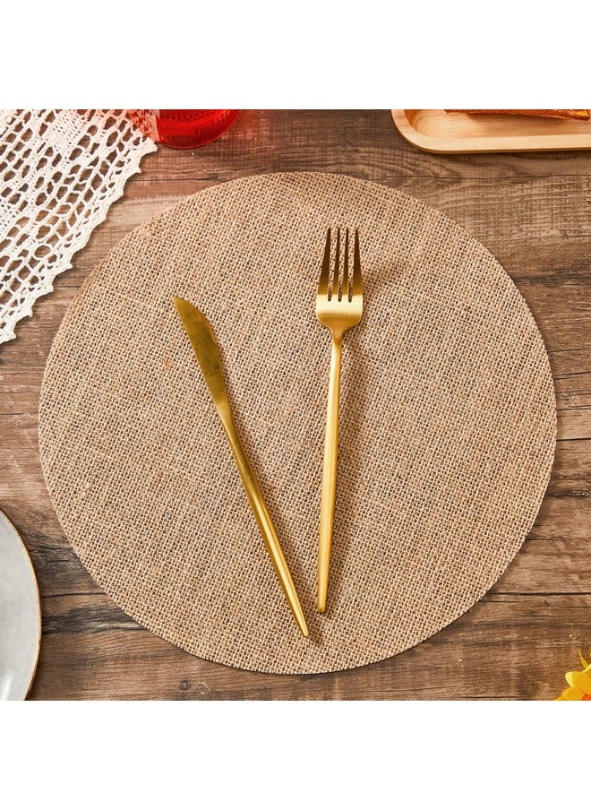 Mifoci Mifoci 100 Pieces Fall Burlap Placemats, Burlap Round Reusable Placemats Brown Table Mats Circle Rustic Table Decorations for Wedding Christmas Dinner Holiday Farmhouse Supplies(13.78 Inches)  - Image 3