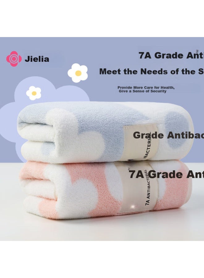Grace 7a Grade Antibacterial Soft Flower Pattern Household Face Towel For Men And Women Couples Quick-drying Hair Wash Thickened Bath Towel Blue + Pink - Image 2