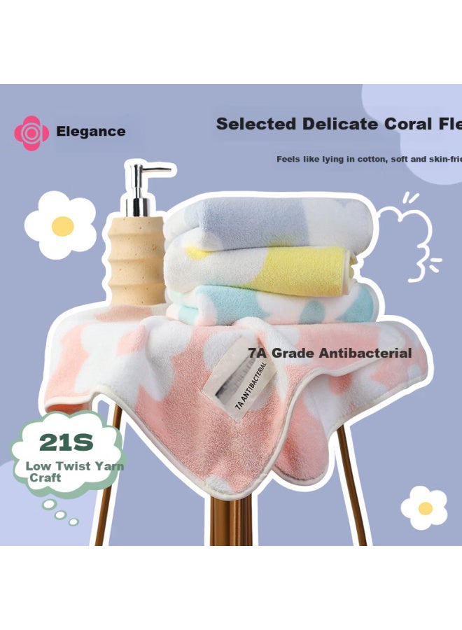 Grace 7a Grade Antibacterial Soft Flower Pattern Household Face Towel For Men And Women Couples Quick-drying Hair Wash Thickened Bath Towel Blue + Pink - Image 3