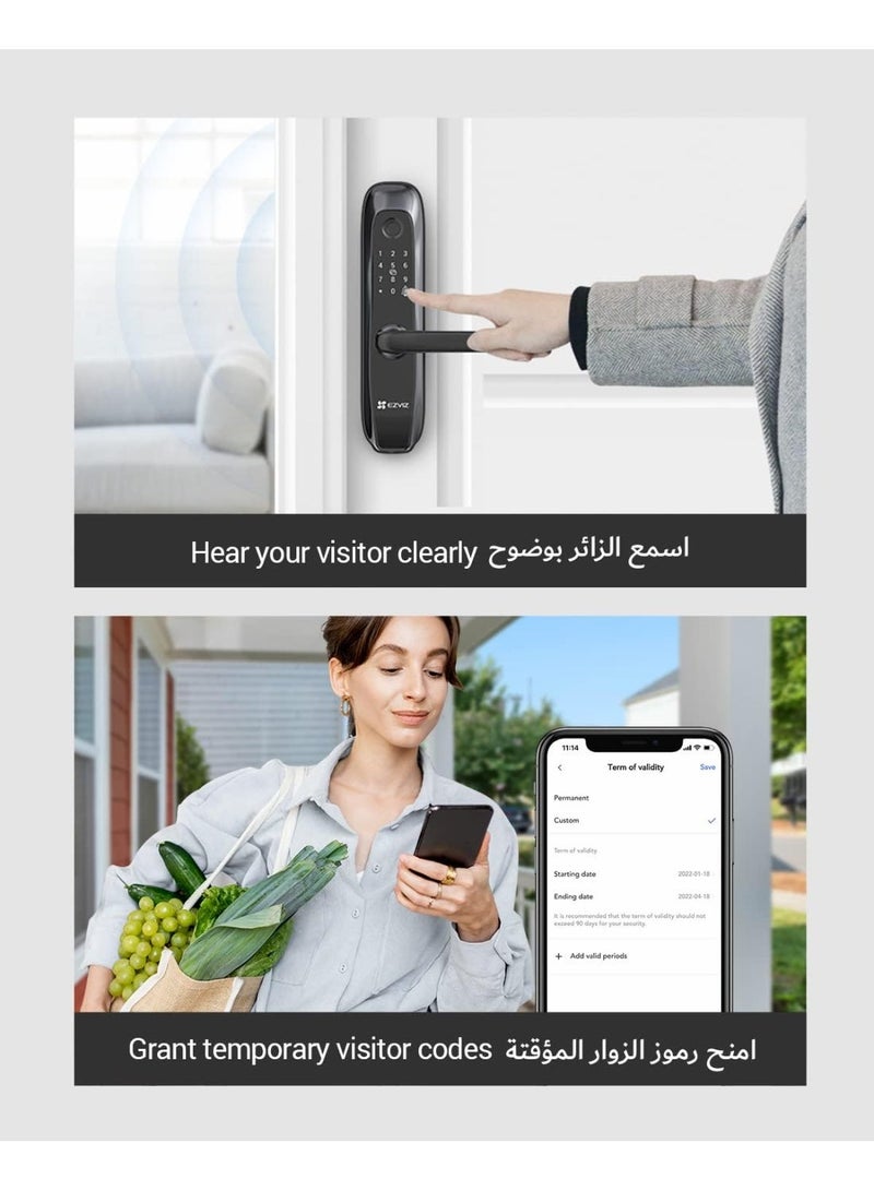 إيزفيز قفل بصمة الإصبع الذكي ، قفل بدون مفتاح بأربع طرق لفتح القفل، تنبيهات فورية على الهاتف، جرس باب إلكتروني مدمج، إنذار ضد العبث، تنبيه انخفاض البطارية، إدارة سهلة للمستخدم - Image 3