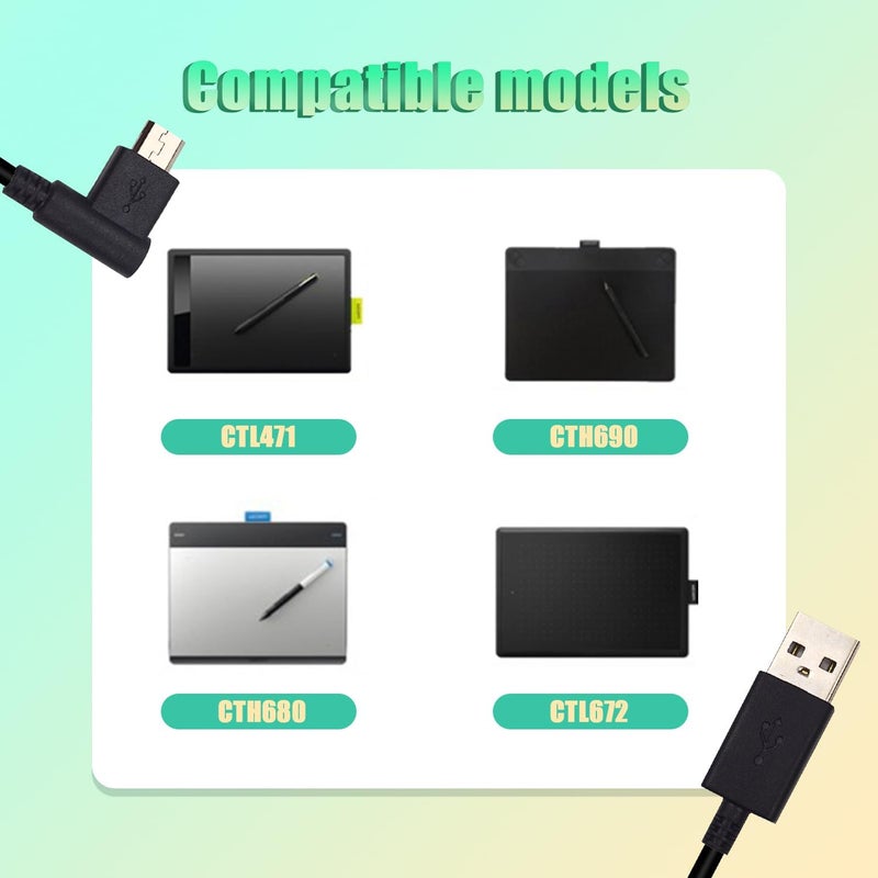 Adhiper Micro USB Charging Cable Replacement Data Sync Power Cord for Wacom Intuos Tablet, Drawing Tablet Cable for Wacom-Intuos CTL480 CTH480 CTH680 CTH690 & Wacom Bamboo CTL471 CTL671 CTL680 CTH470 - Image 2
