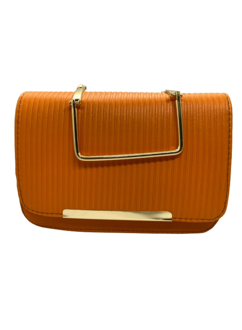 Women's leather bag, orange color, with a golden metal handle  - Image 1