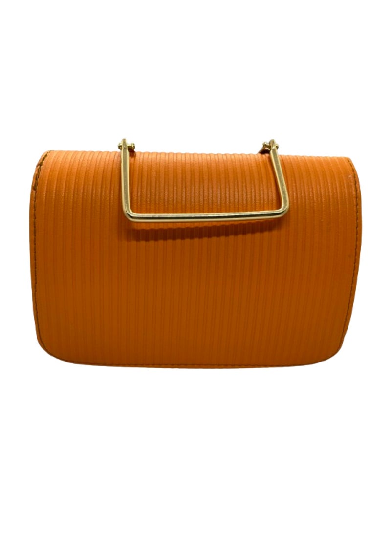 Women's leather bag, orange color, with a golden metal handle  - Image 2